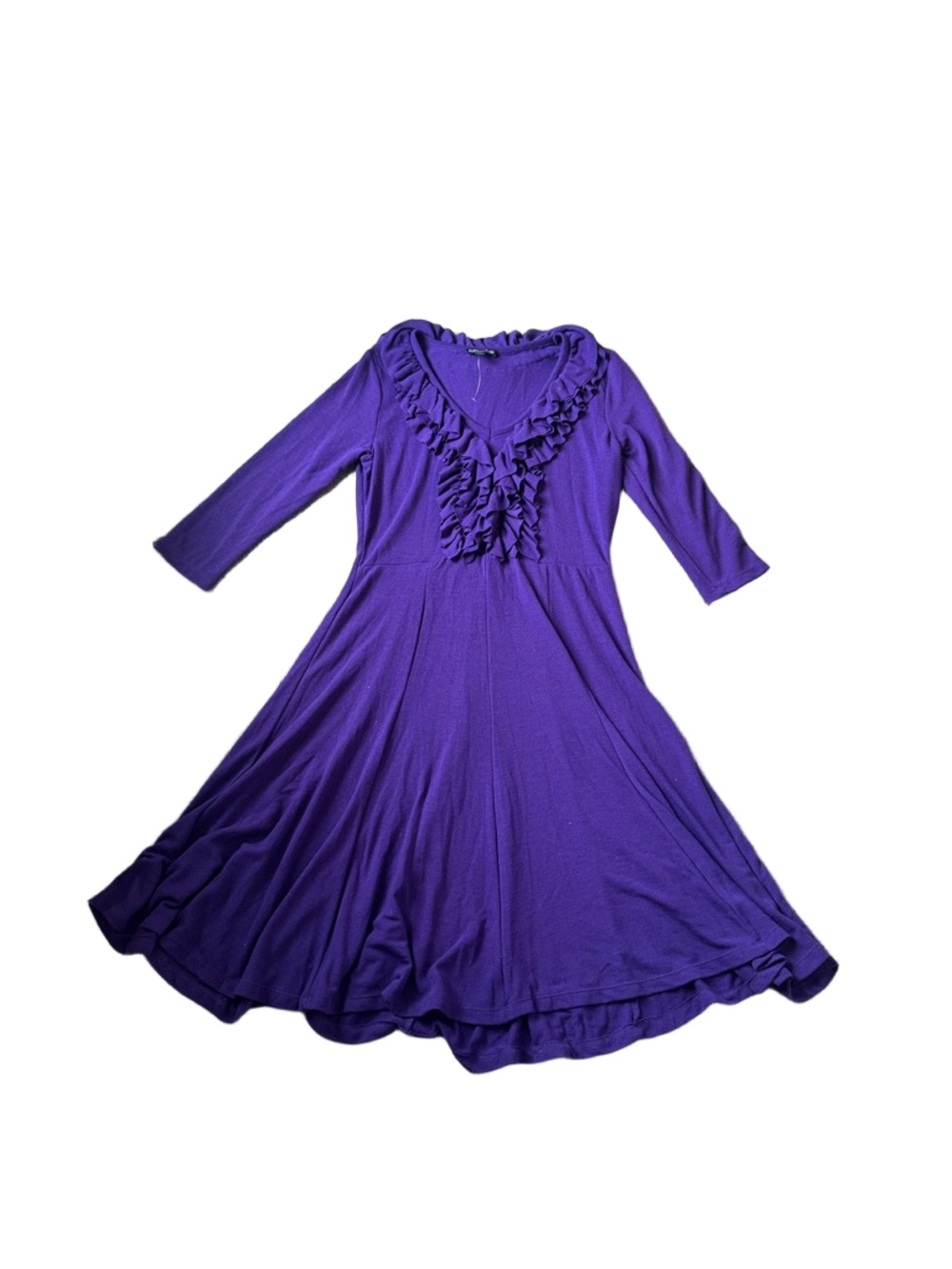 Blooming Rose Purple Ruffle V Neck Fit & Flare Midi Dress SIZE L